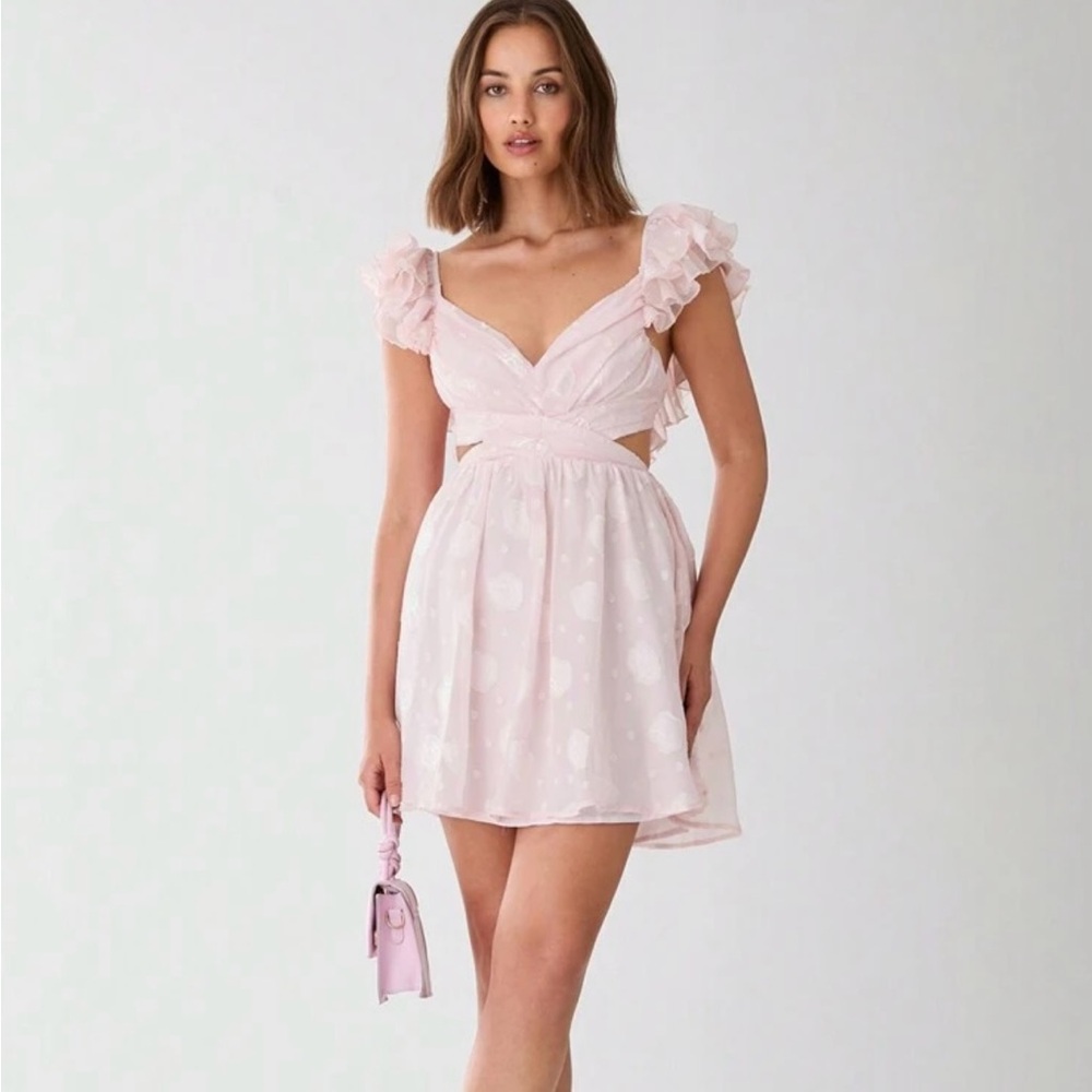 SHEIN Pink Pleated Ruffle Mini Dress